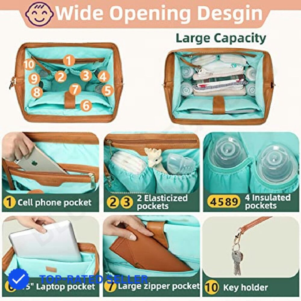 Leather Diaper Bag Backpack Multifunction Laptop … - image 5